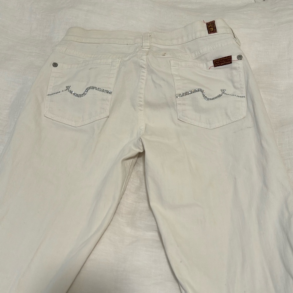 7 for all mankind white jeans with bedazzled embroidery - size 25